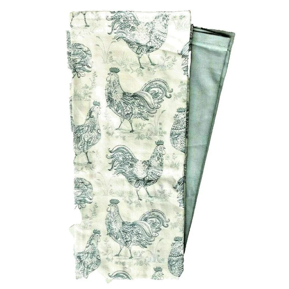 Farm Family Kitchen Dish Towels Set of 2 Sack Cloth Barn Windmill Chickens Blue